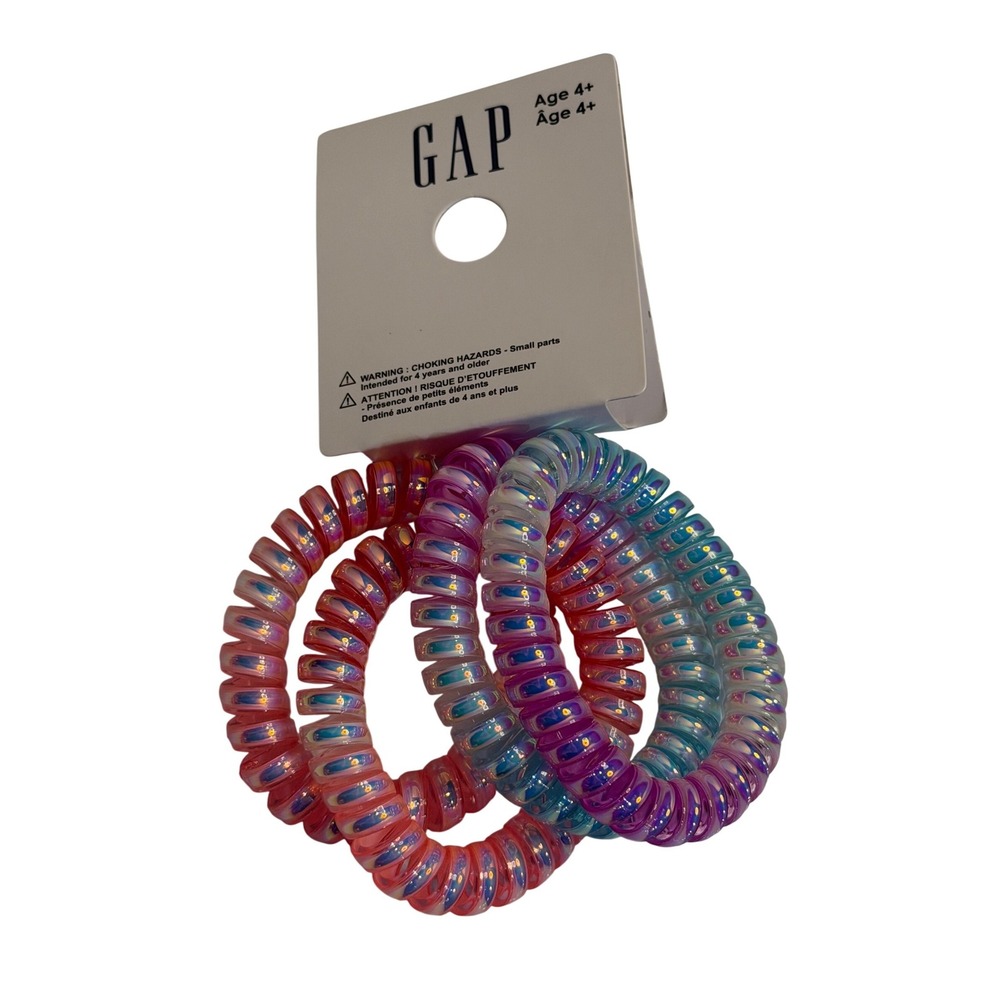 NWT Gap Hair Ties Pink Purple Blue Iridescent Spiral Coil Elastics 4‎ Pack Girls